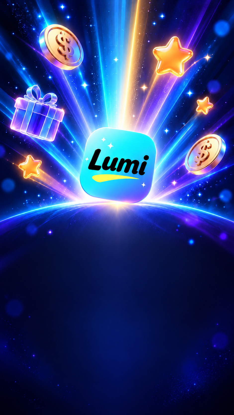 lumi rewards illustration with coins, stars, and a gift